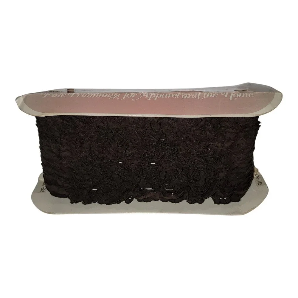 Vintage Wrights Ruffled Lace Trim Dark Brown 2.75